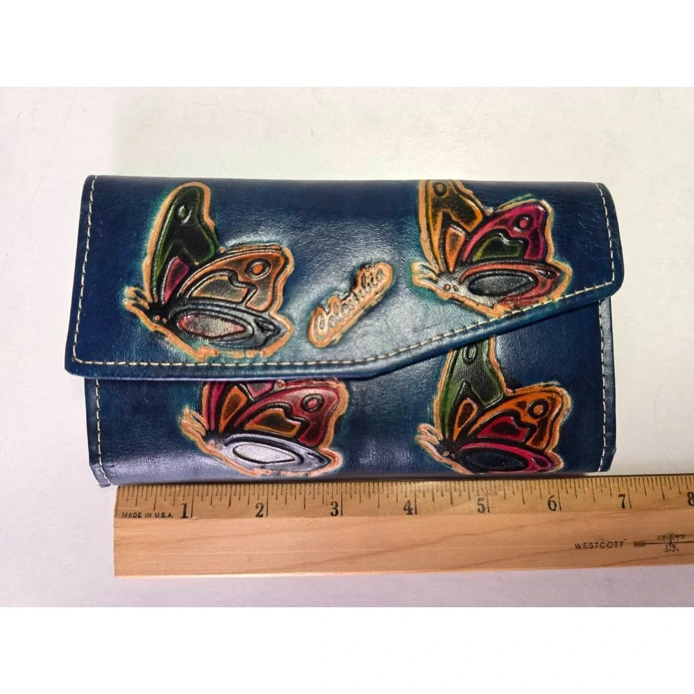 Hand-Painted‎ Leather Credit Card Wallet With Floral Butterfly Print Check Book